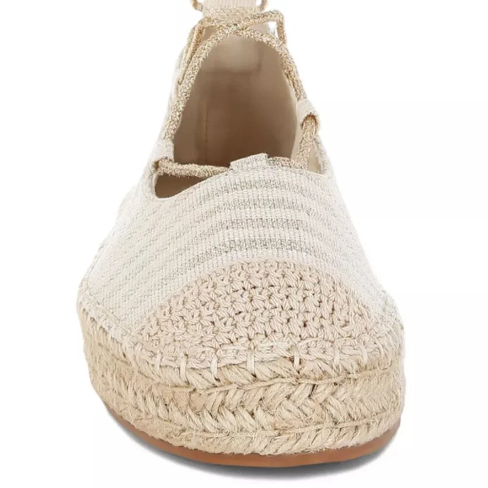London Rag NWOT SZ6 Gold Stripe Oplin Womens Espadrille Shoes Cottage Boho Comfy